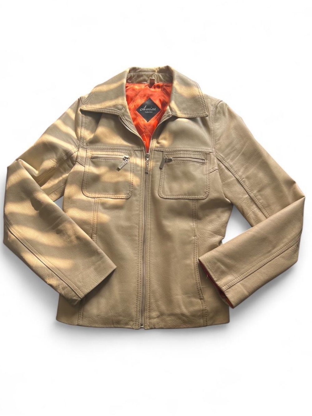 Amicus Tan Leather Zip-Front Jacket - Casual Classic